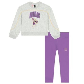 طقم ليجينز للبنات بطبعه ديزنى باللون الرمادى والبنفسجى 