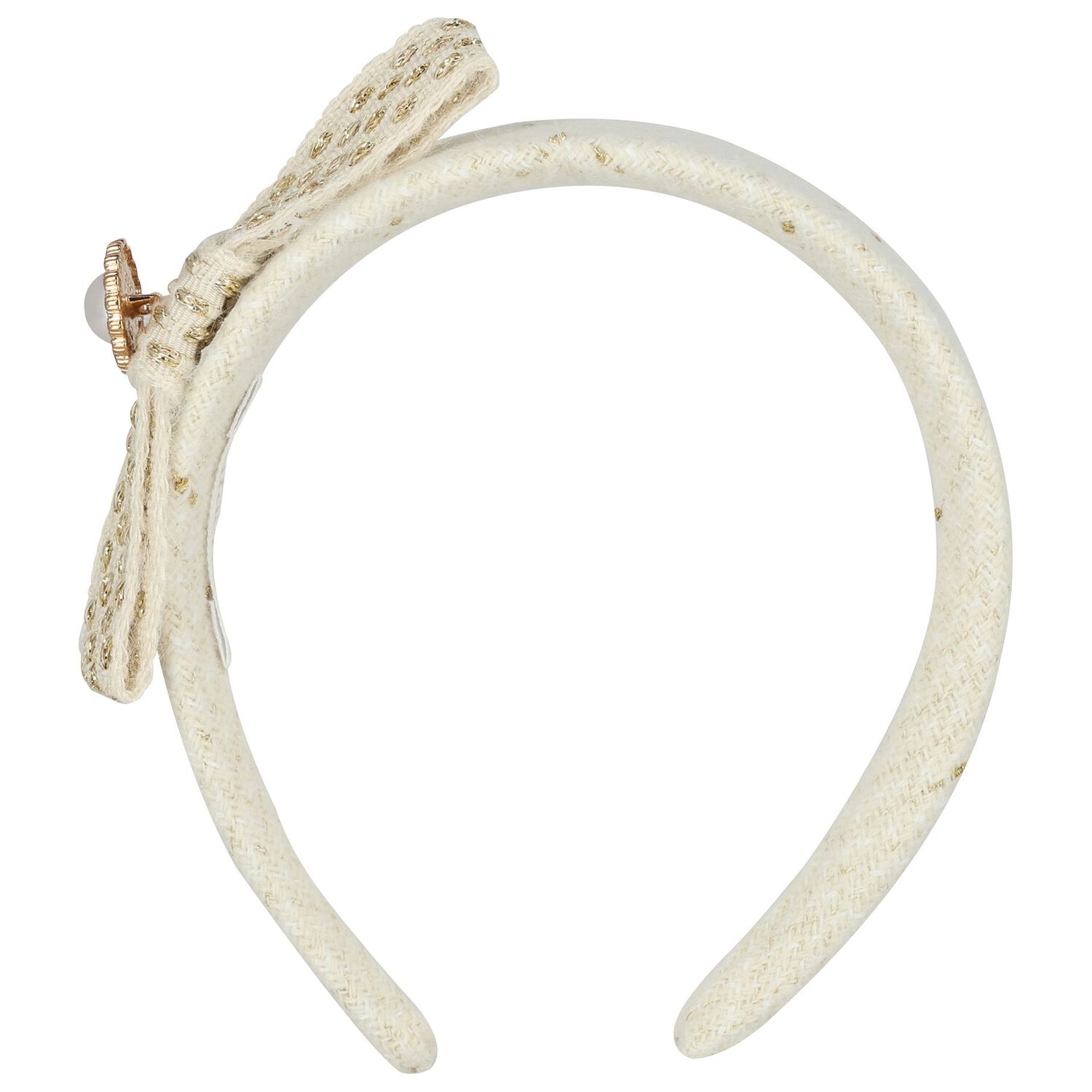Girls Ivory & Gold Tweed Headband, 1, hi-res