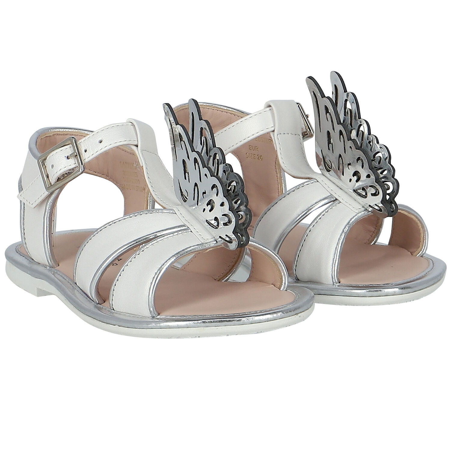 Girls White & Silver Butterfly Sandals, 1, hi-res image number null