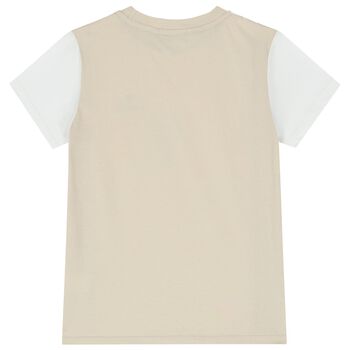 Boys White & Beige Logo T-Shirt
