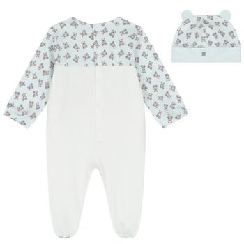 Baby Boys Blue & White Logo Babygrow Set