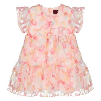 Younger Girls Pink Logo Floral Tulle Dress