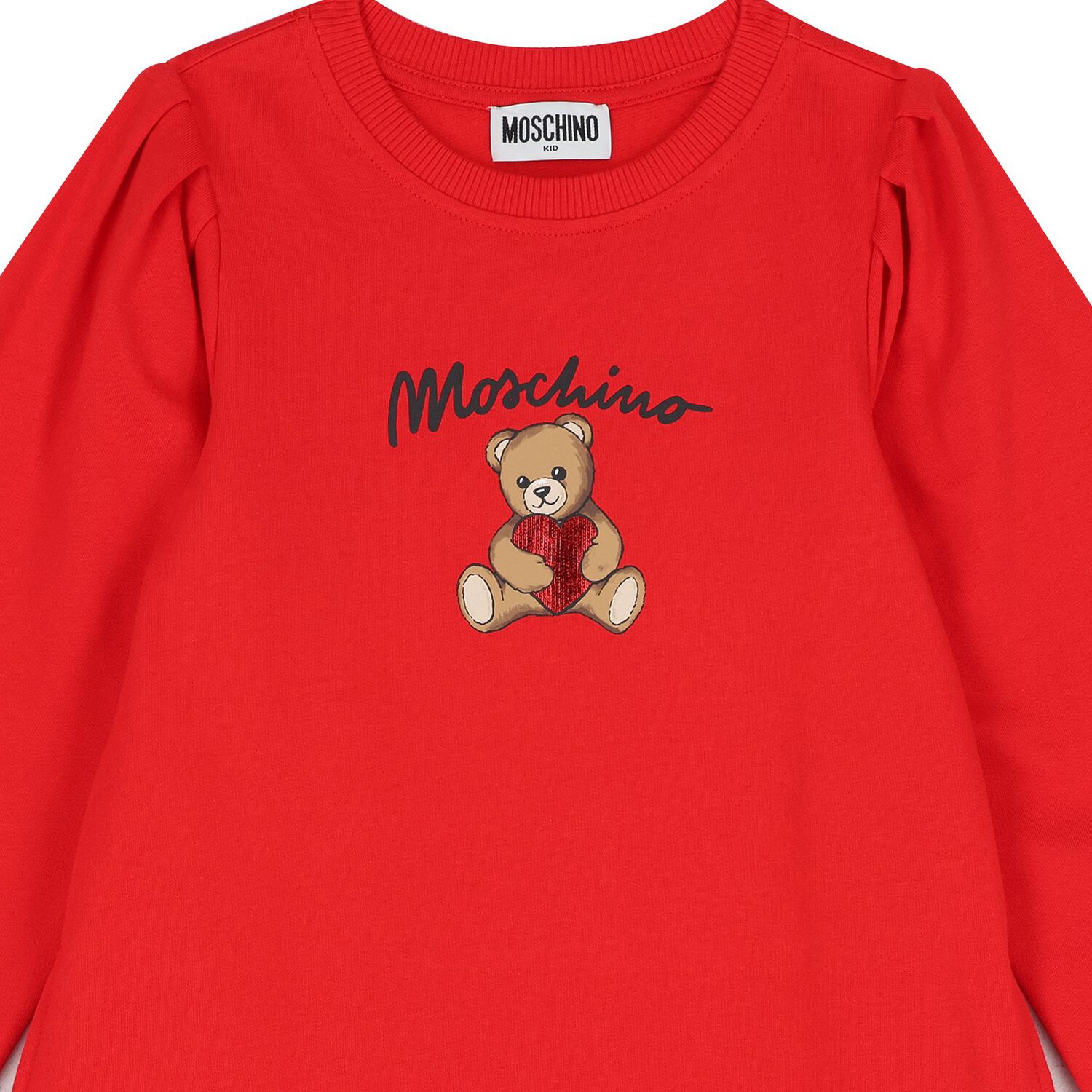 Girls Red Teddy Bear Logo Dress, 3, hi-res