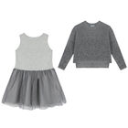 Girls Grey Glitters Dress Set, 2, hi-res