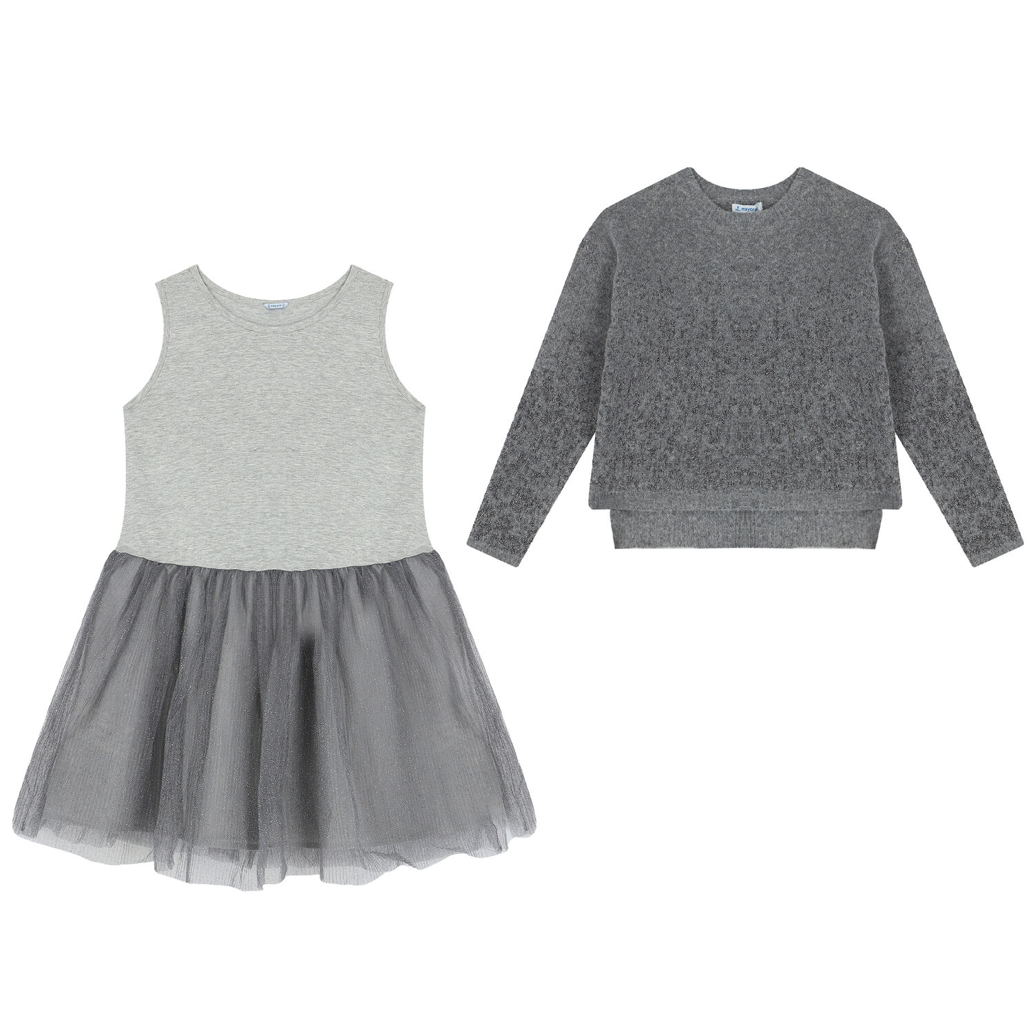 Girls Grey Glitters Dress Set, 2, hi-res