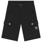 Boys Black Logo Shorts, 1, hi-res