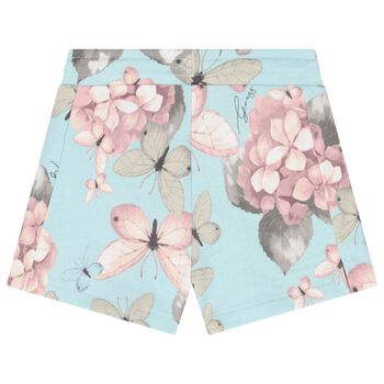 Girls Blue Logo Floral Shorts