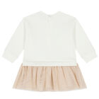 Younger Girls White & Beige Dress, 1, hi-res