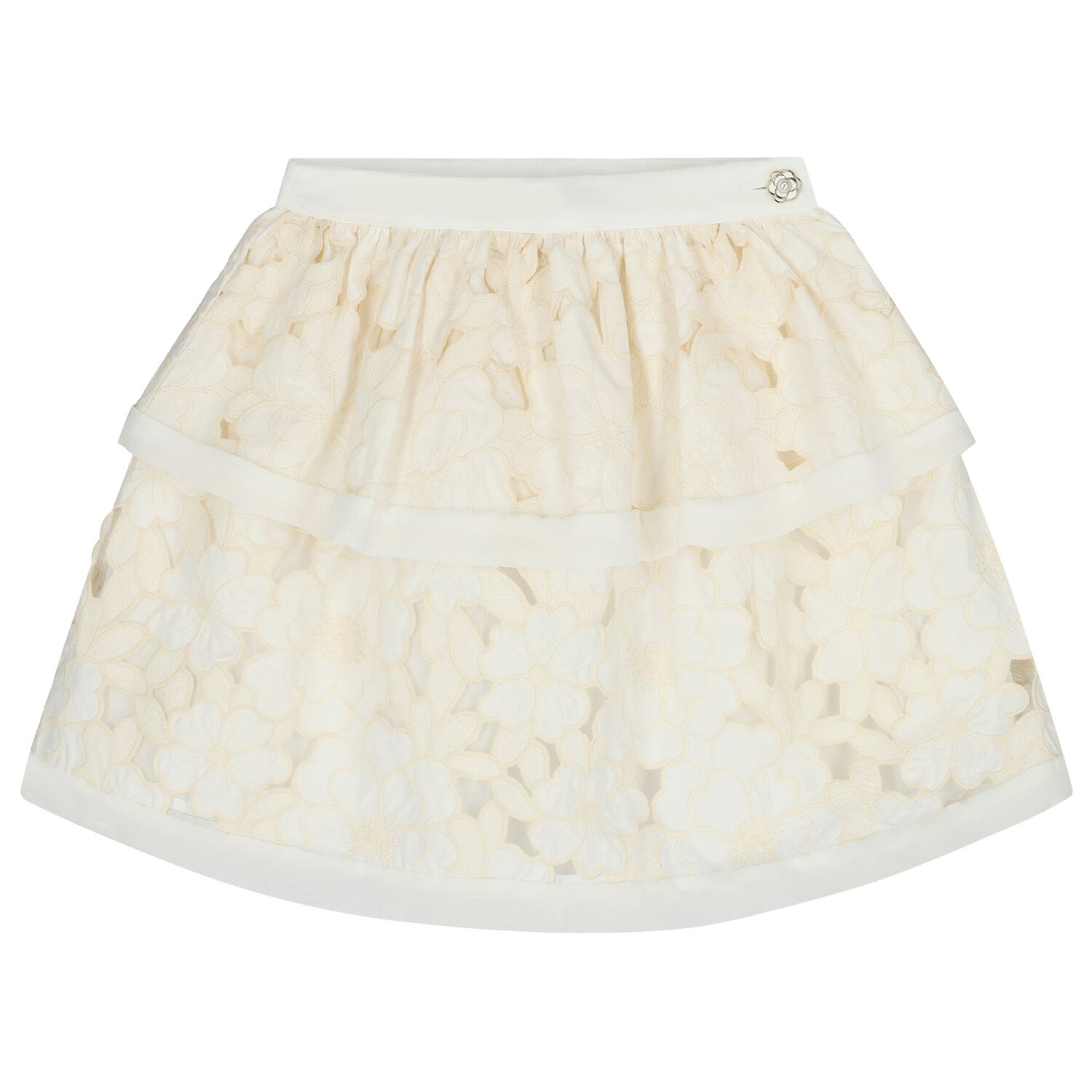 Girls Ivory Floral Cutwork Tiered Skirt, 1, hi-res