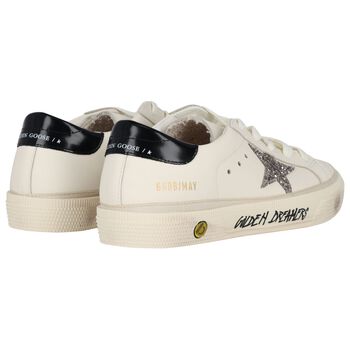 Girls Ivory & Silver Logo Trainers