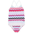 Girls Purple & Pink Zigzag Logo Swimsuit, 1, hi-res