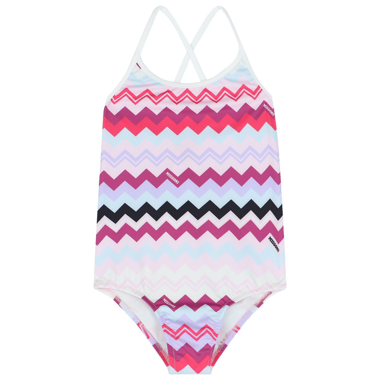 Girls Purple & Pink Zigzag Logo Swimsuit, 1, hi-res