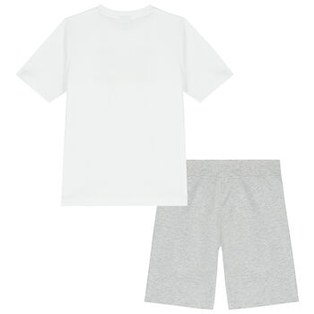 Boys White & Grey Logo Shorts & T-Shirt Set