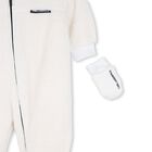 White Sherpa Fleece Baby Pramsuit, 1, hi-res
