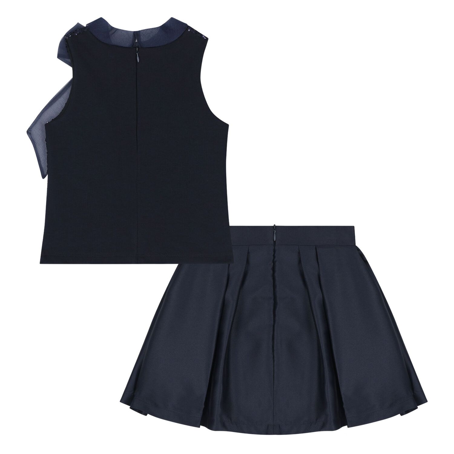 Girls Navy Blue Bow Sequin Skirt Set, 1, hi-res image number null