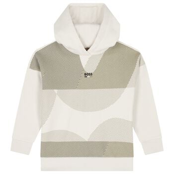 Boys Beige Logo Hooded Top