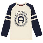 تيشيرت بالشعار باللون الأصفر والكحلي للأولاد, 1, hi-res