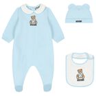 Blue & White Teddy Bear Logo Babygrow Gift Set, 3, hi-res
