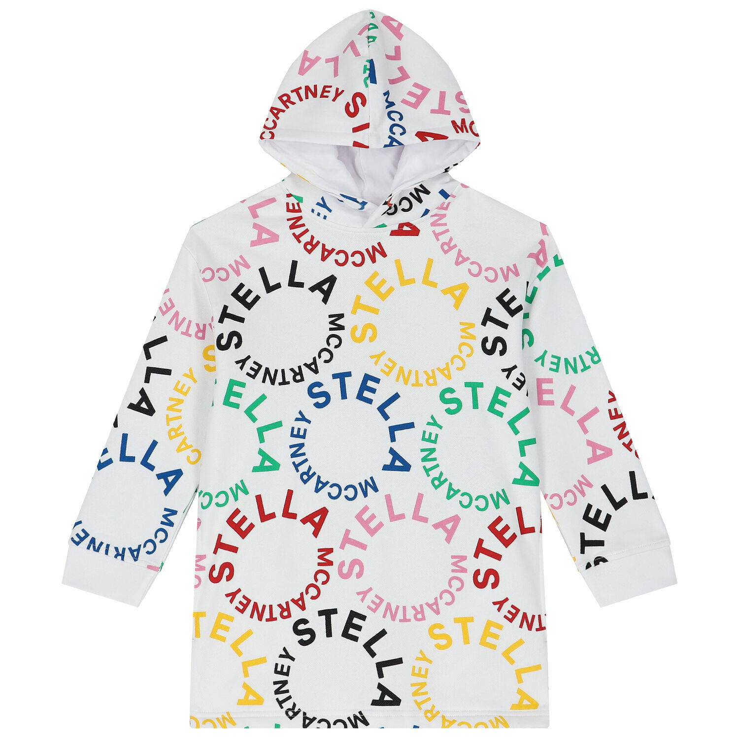 Girls White Logo Hooded Dress, 1, hi-res