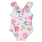 Girls White Floral Logo Swimsuit, 1, hi-res