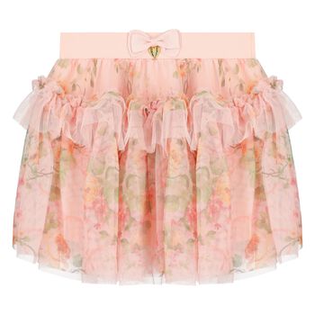Girls Pink Floral Tulle Skirt