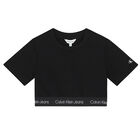 تيشيرت بالشعار باللون الأسود للبنات, 2, hi-res