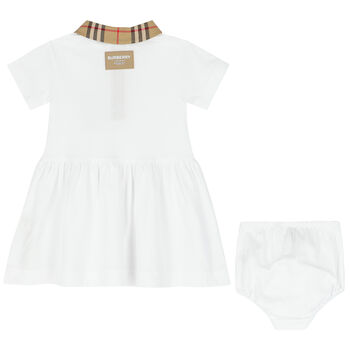 Baby Girls White & Checked Dress Set