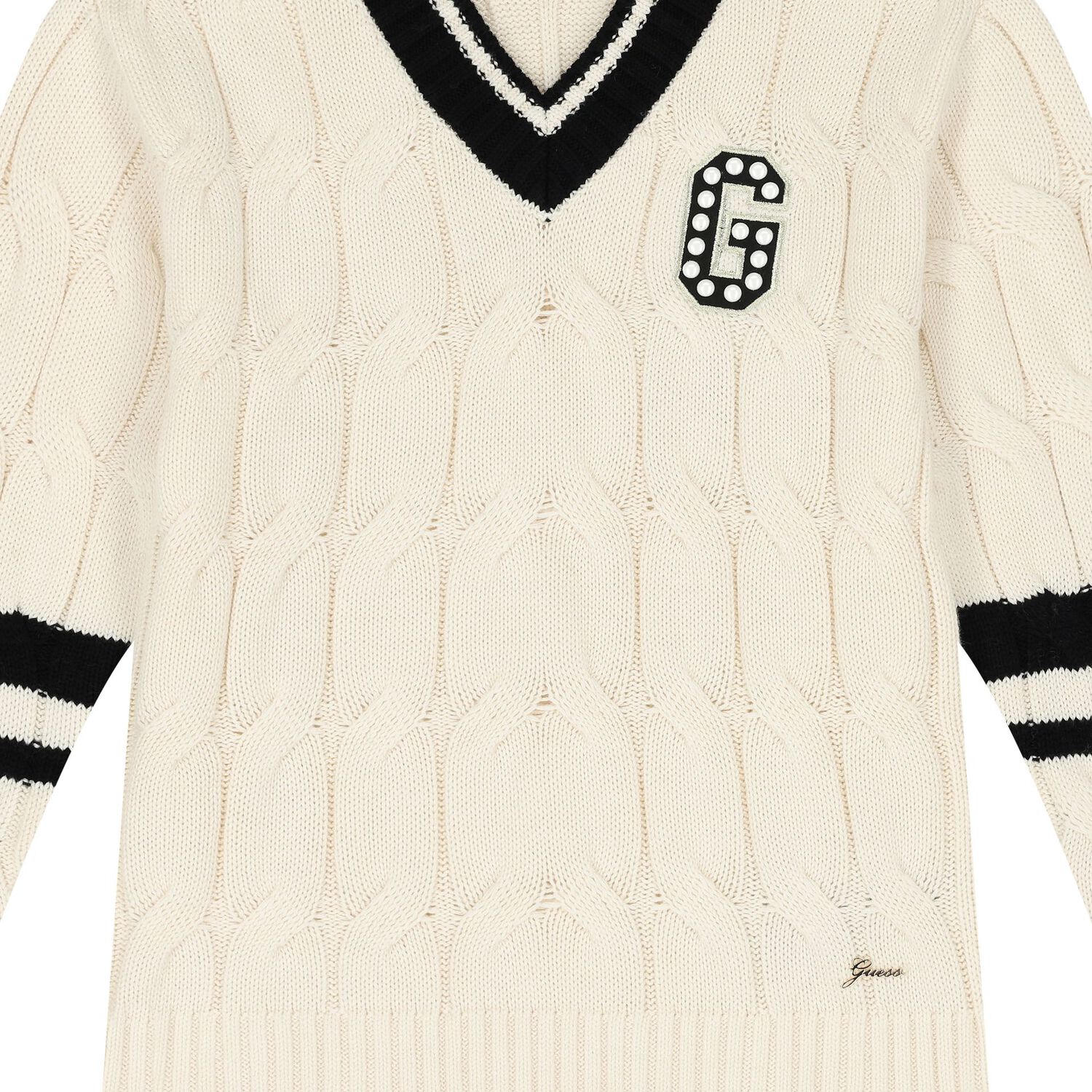 كنزة بنات منسوجة بالشعار باللون العاجي, 1, hi-res