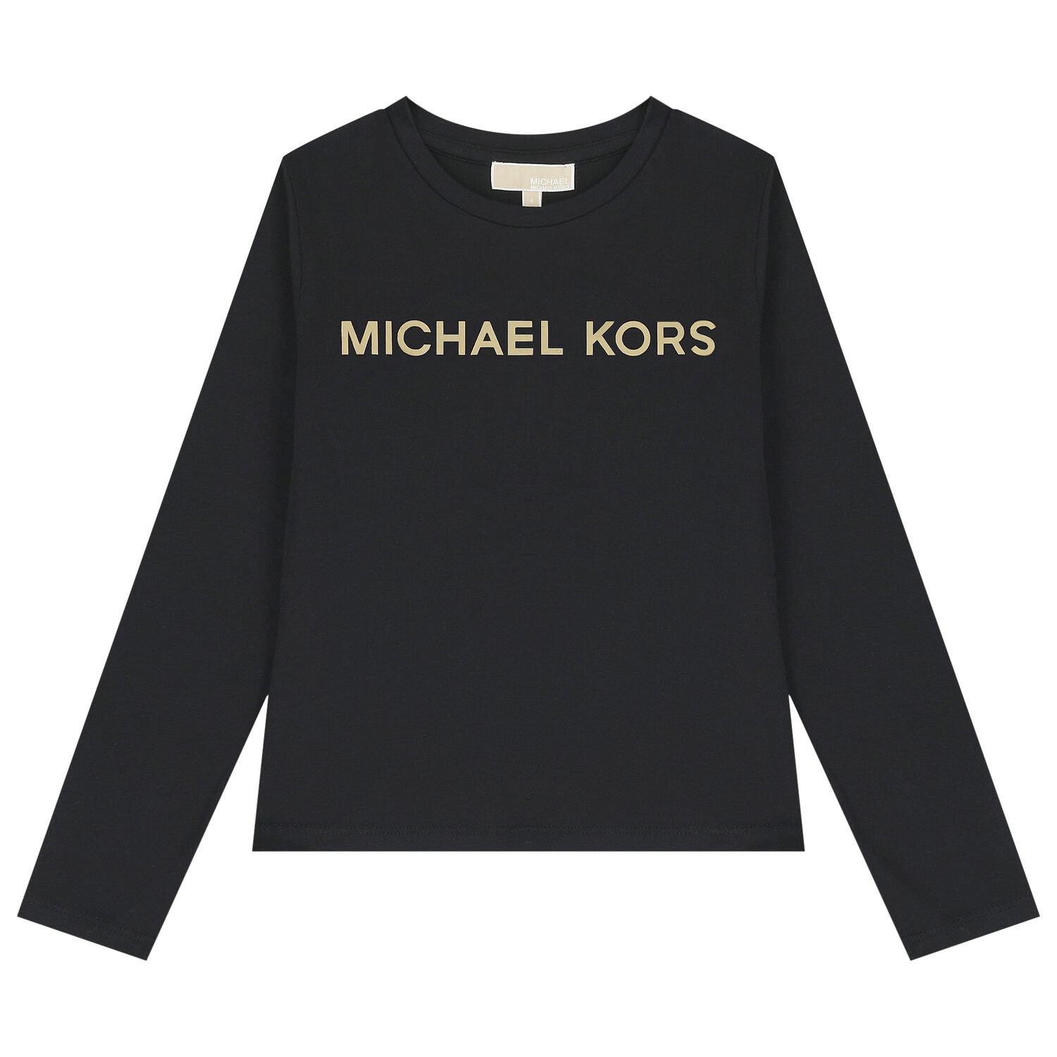 جاكيت بنات باللون الاسود بأكمام طويلة وشعار, 1, hi-res