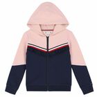 Girls Pink & Navy Logo Zip Up Top, 1, hi-res