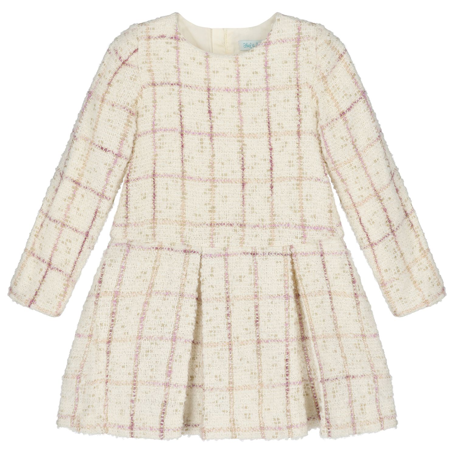 Girls Ivory Plaid Tweed dress, 1, hi-res