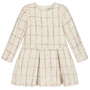 Girls Ivory Plaid Tweed dress