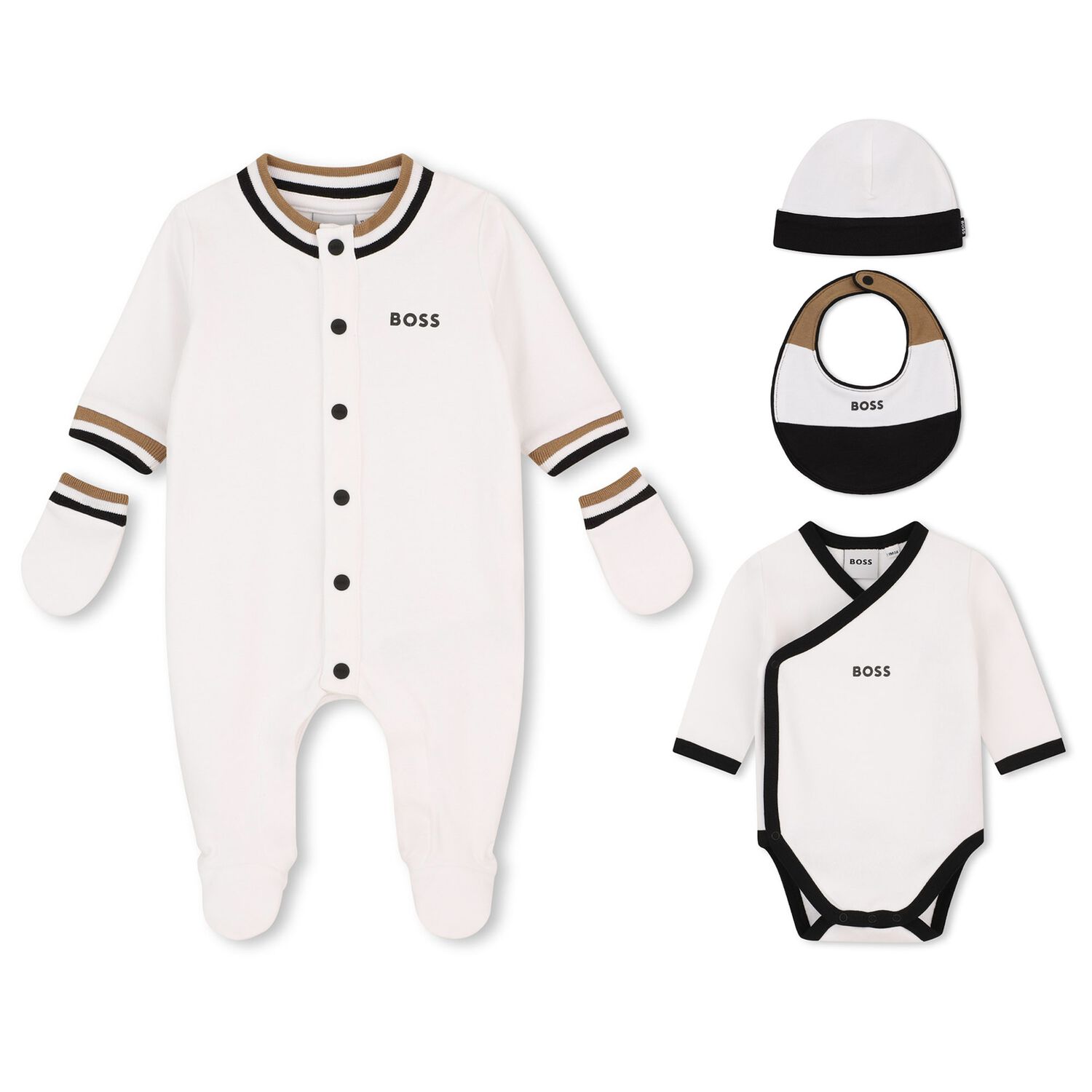 Baby Boys White Logo 5 Piece Gift Set, 1, hi-res
