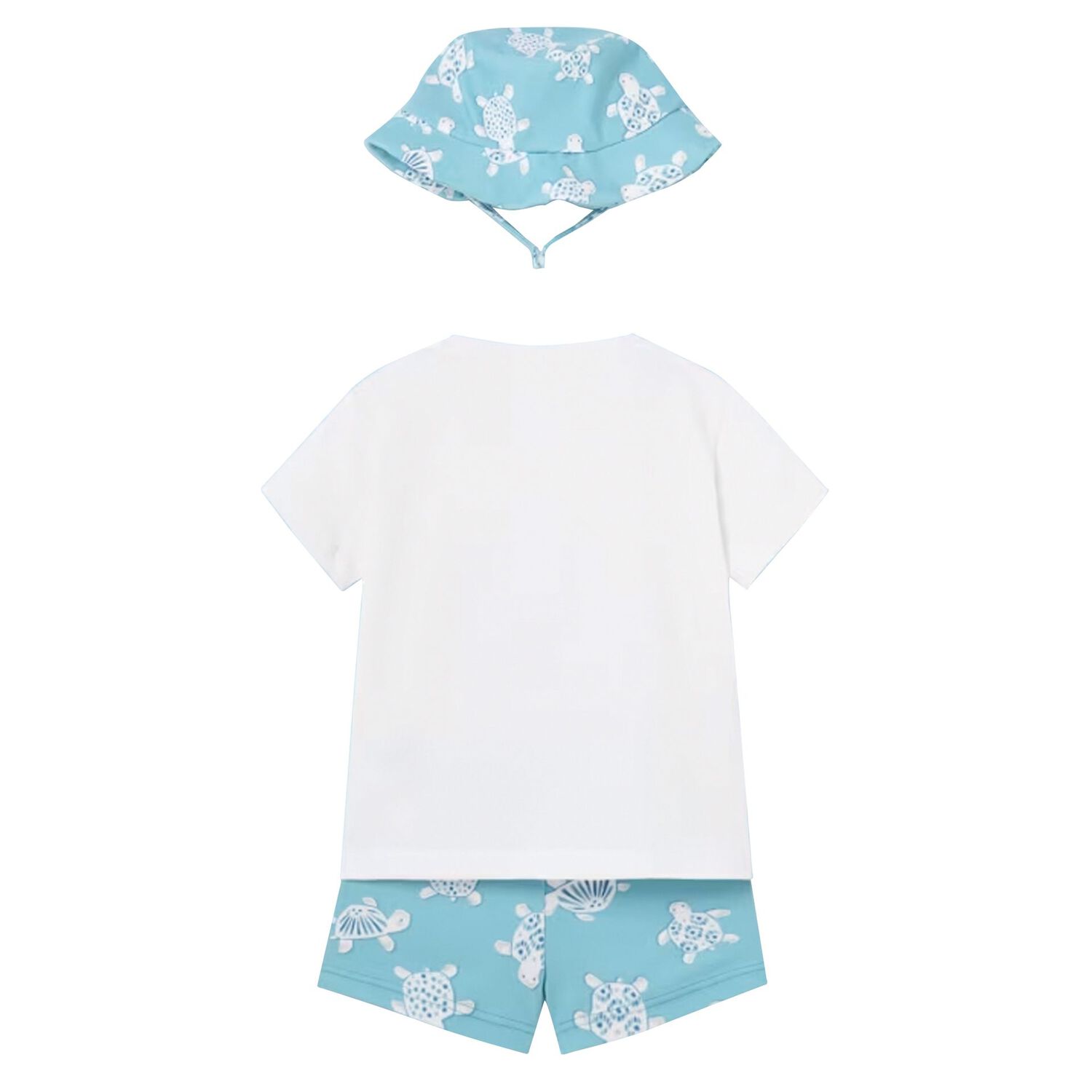 Baby Boys Aqua & White Turtle Swim Shorts Set, 2, hi-res