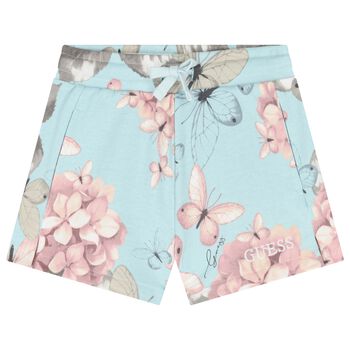 Girls Blue Logo Floral Shorts