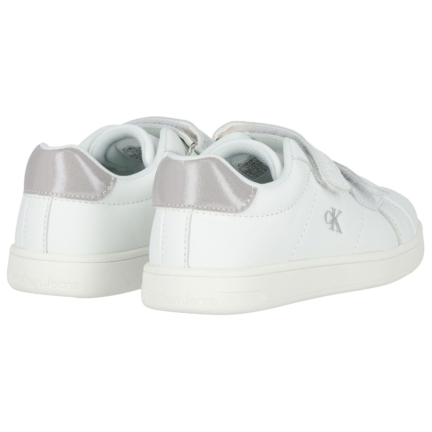 Girls White & Silver Logo Trainers, 1, hi-res