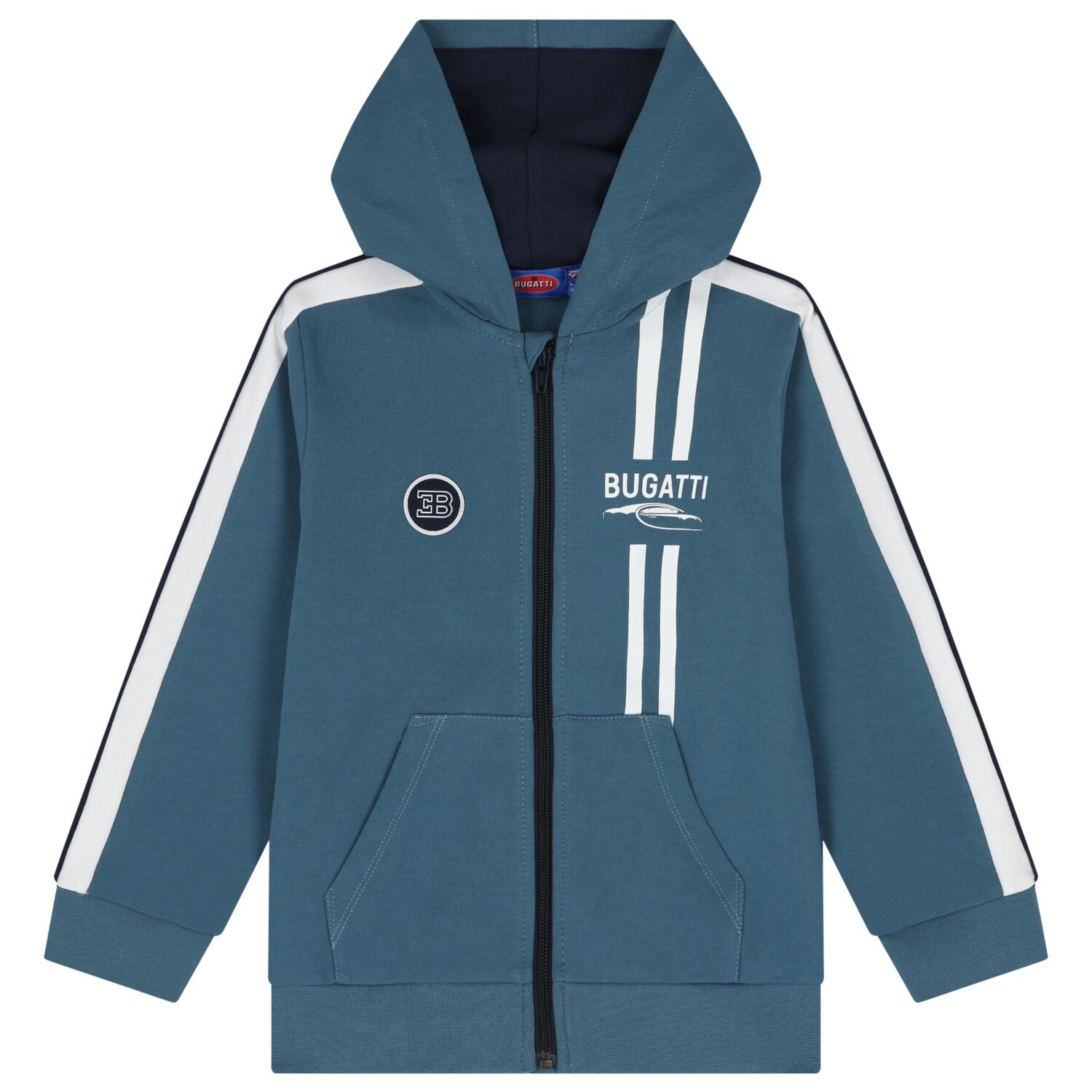 Boys Blue Logo Hooded Zip Up Top, 1, hi-res