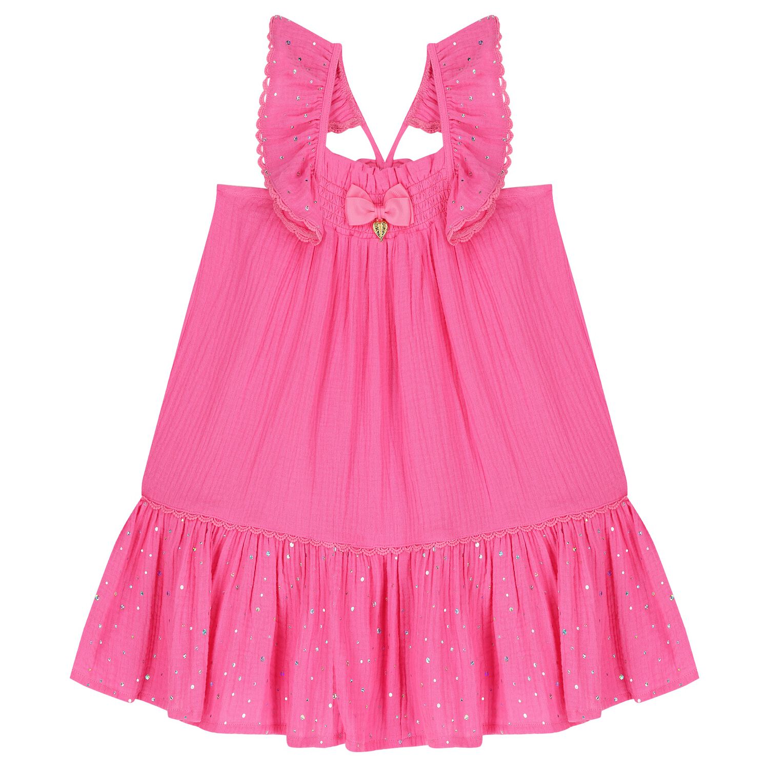 Girls Pink Bow Dress, 2, hi-res
