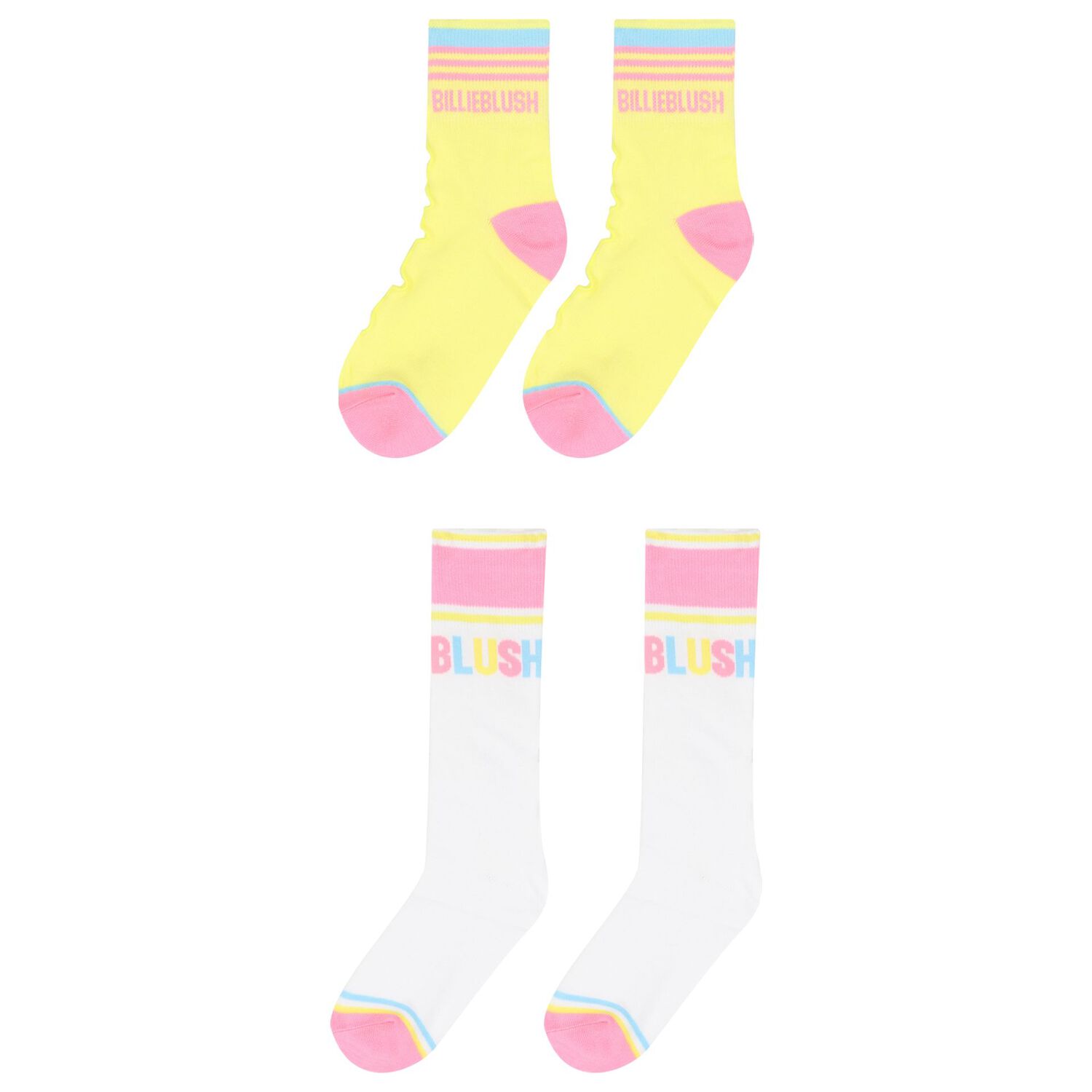 Girls White & Yellow Logo Socks ( 2-Pack ), 1, hi-res image number null