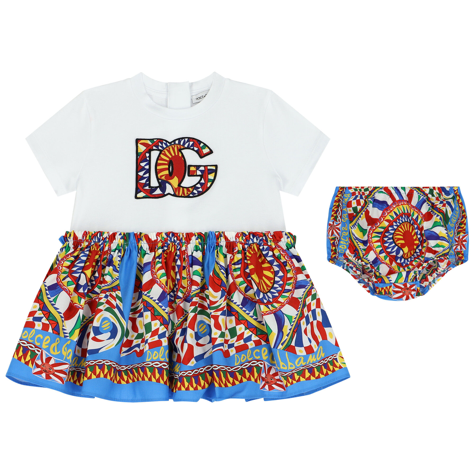 Dolce Gabbana Younger Girls White Carretto Dress Set Junior
