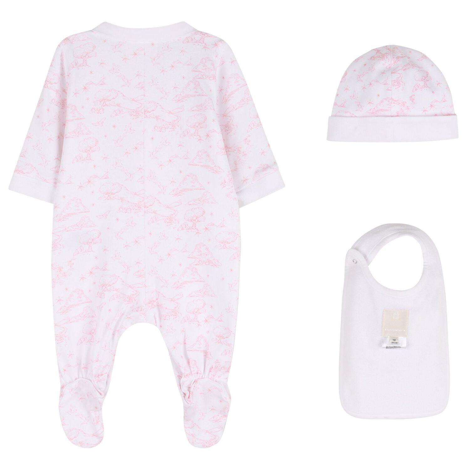 Baby Girls White & Pink Toile de Jouy Babygrow Gift Set, 1, hi-res