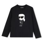 Boys Black Ikonik Karl Long Sleeve Top, 1, hi-res