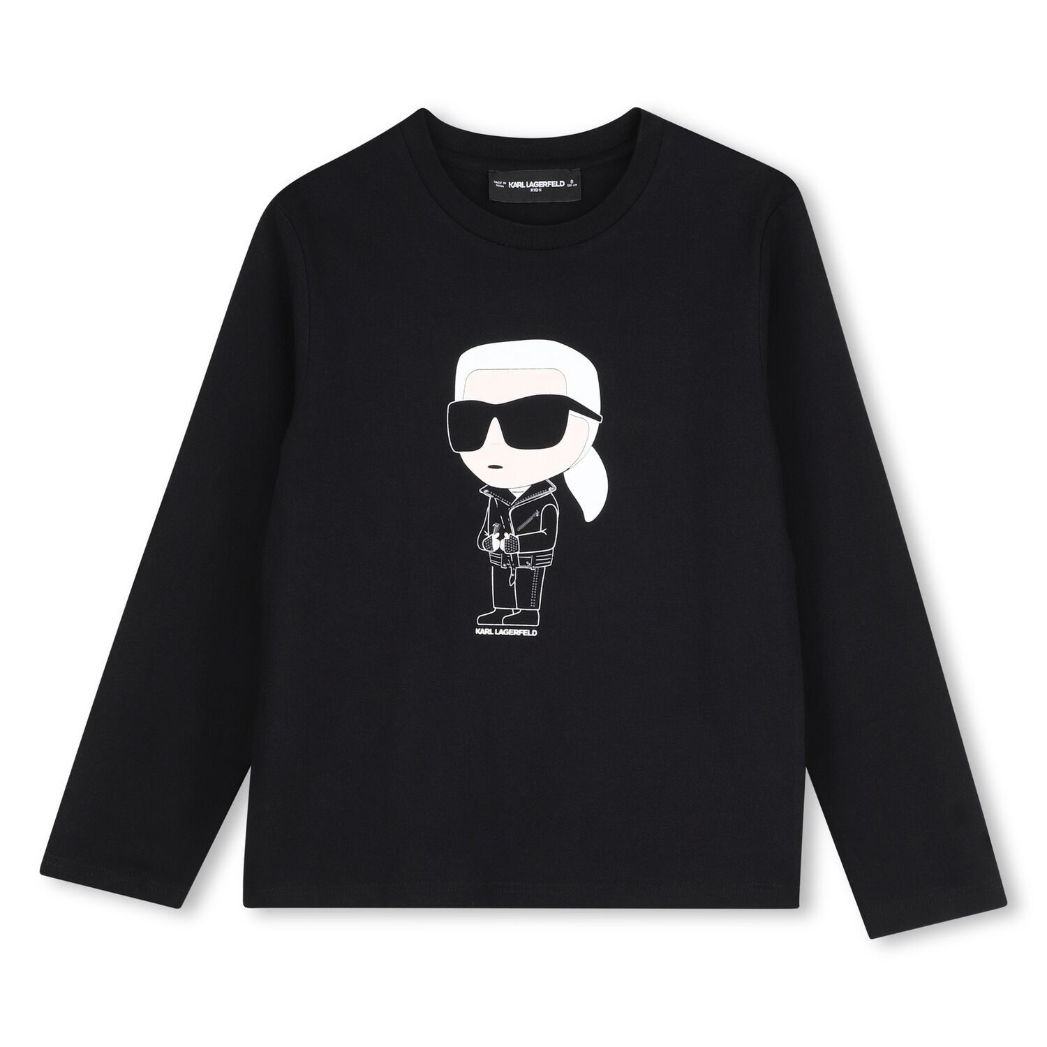 Boys Black Ikonik Karl Long Sleeve Top, 1, hi-res