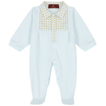 Baby Boys Blue & Gold Logo Babygrow