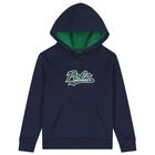 Boys Navy Blue Logo Hooded Top, 1, hi-res