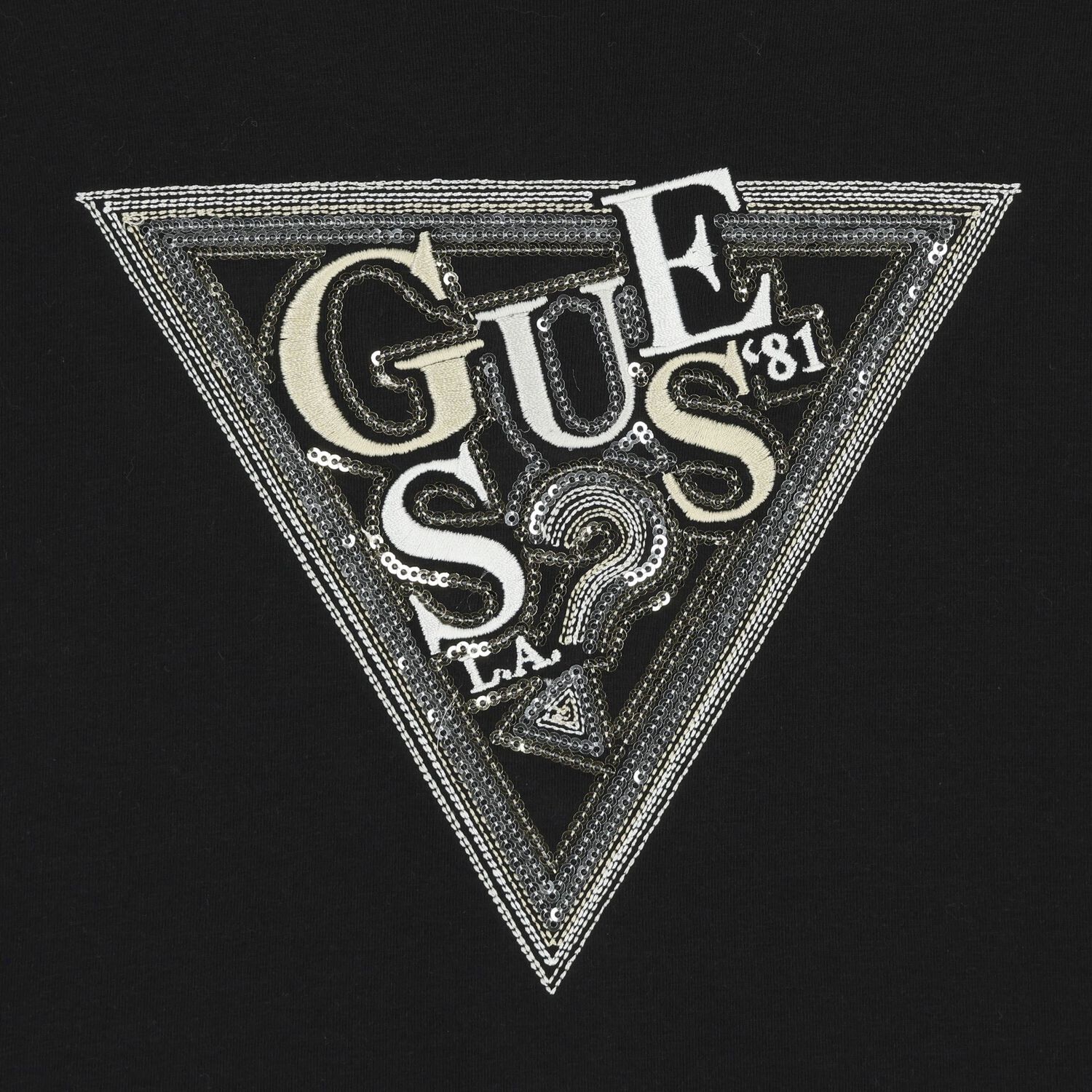 Girls Black Sequin Logo T-Shirt , 3, hi-res