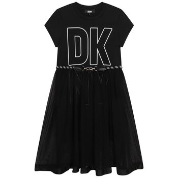 Girls Black Logo Jersey & Mesh Dress