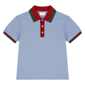 Younger Boys Blue Web Stripe Polo Shirt