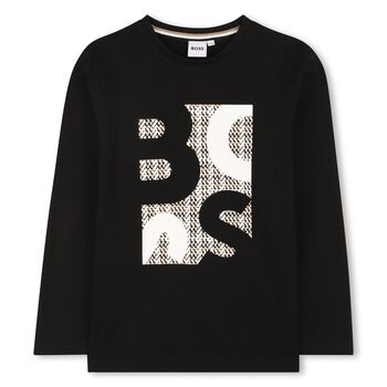 Boys Black Logo Long Sleeve Top