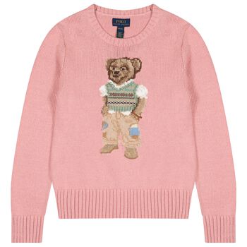 Girls Pink Polo Bear Logo Knitted Sweatshirt